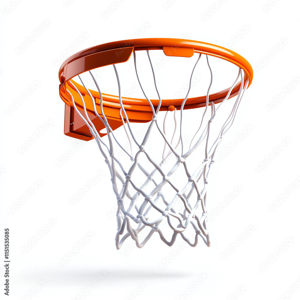 Basketball hoop with net on a white isolated background, ideal for sports-related designs and concepts. Basketball hoop with net on a white isolated background, ideal for sports-related designs and concepts.