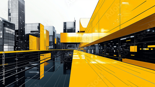 Abstract futuristic city landscape. Yellow and black color