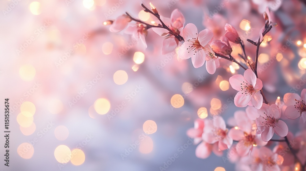 Delicate Pink Blossoms Illuminated By Soft Lights Delicate Pink Blossoms Illuminated By Soft Lights
