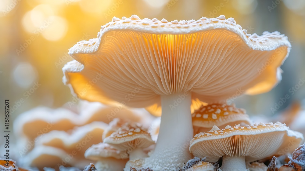 Cluster of delicate mushrooms in autumn sunlight Cluster of delicate mushrooms in autumn sunlight