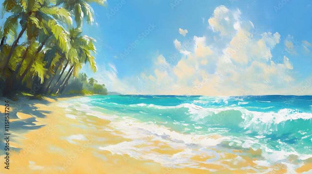 Serene Tropical Beach: Palm Trees, Azure Ocean, and Soft Sand Serene Tropical Beach: Palm Trees, Azure Ocean, and Soft Sand