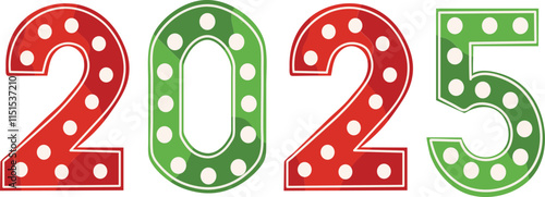 Illustration of Marquee Light 2025 Number Text for New Year Celebration Element Vector.