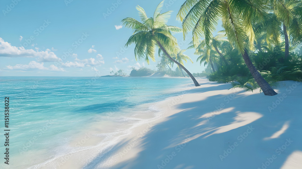 Tranquil Tropical Beach: Palm Trees, White Sand, and Azure Ocean Tranquil Tropical Beach: Palm Trees, White Sand, and Azure Ocean