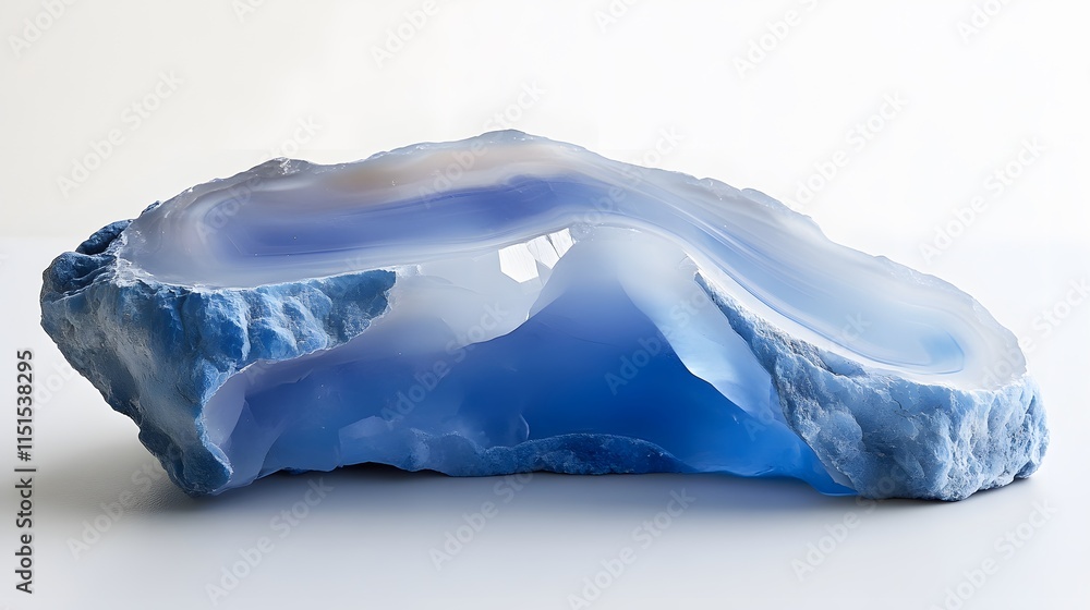 Obraz premium A specimen of rare blue chalcedony, with smooth, translucent qualities, displayed on a white surface