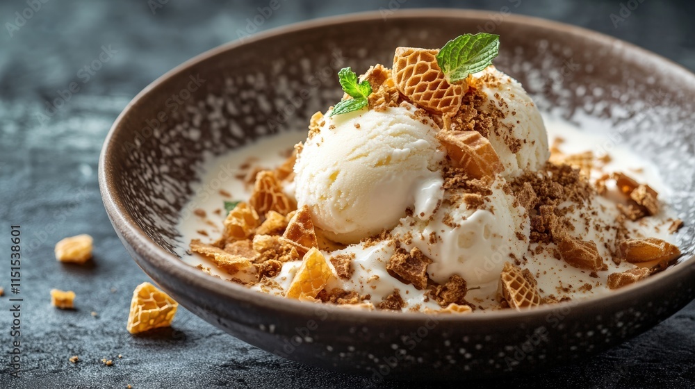 Creamy Vanilla Ice Cream with Honeycomb and Mint Creamy Vanilla Ice Cream with Honeycomb and Mint