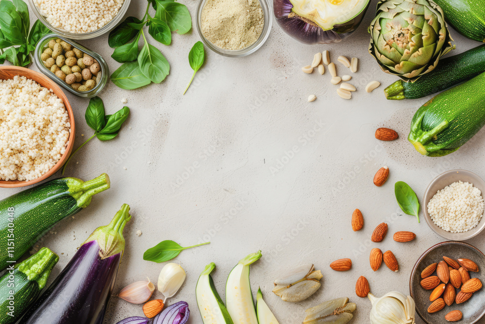 Assortment of fresh organic vegetables including eggplant, spinach, and beans, showcasing their vibrant colors and nutritional benefits for a healthy diet