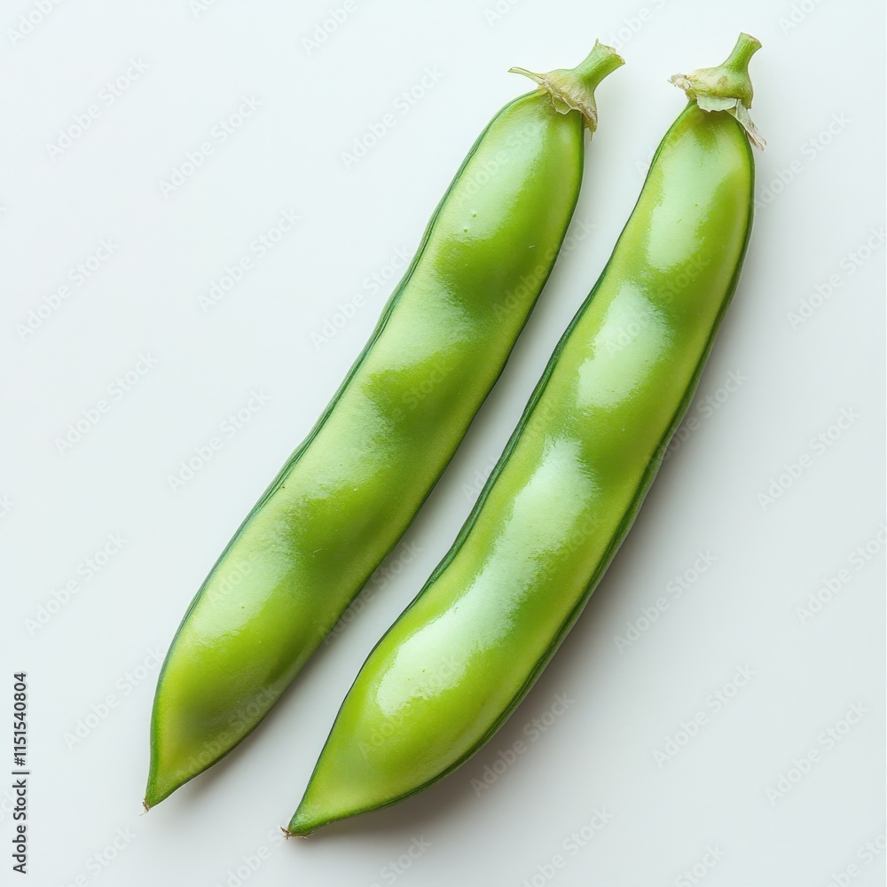 two green fava bean pods isolated on a white background two green fava bean pods isolated on a white background