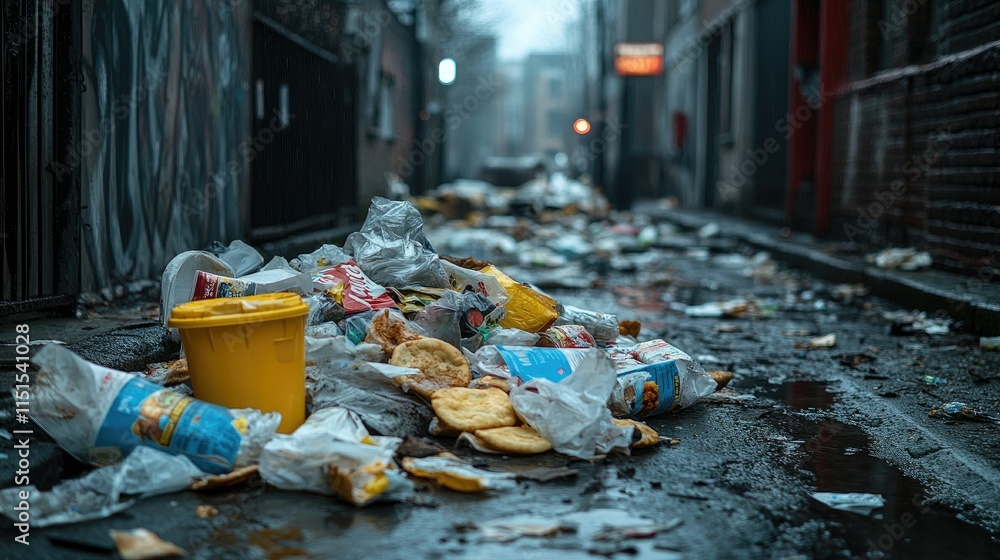 Overflowing Trash in Urban Alleyway: A Stark Depiction of Waste Management Issues and Environmental Neglect in a City Backstreet Overflowing Trash in Urban Alleyway: A Stark Depiction of Waste Management Issues and Environmental Neglect in a City Backstreet
