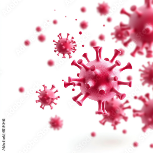 Colorful representation of virus particles on a white isolate background, depicting microscopic details of pathogens. photo