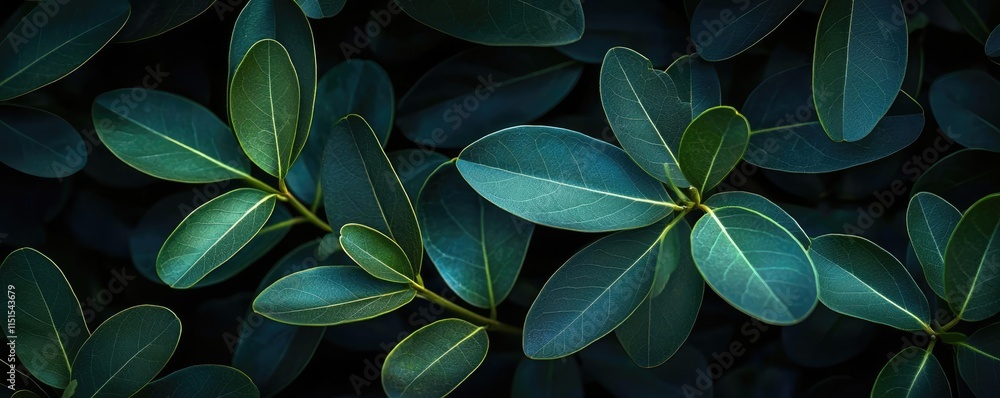 Foliage abstract background concept. Close-up view of lush, green leaves against a dark background, showcasing nature's beauty. Foliage abstract background concept. Close-up view of lush, green leaves against a dark background, showcasing nature's beauty.