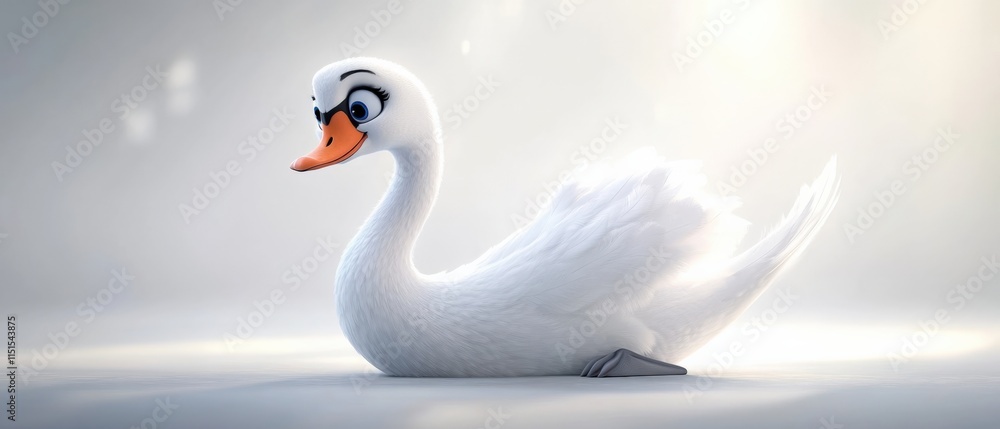 Obraz premium A white swan sits on a white surface