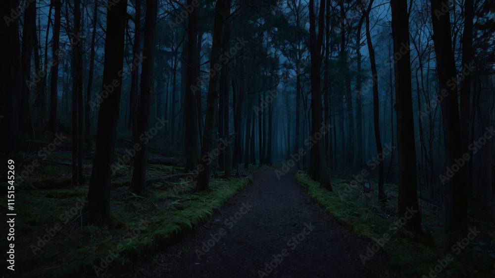 Obraz premium Dark Forest Path at Night