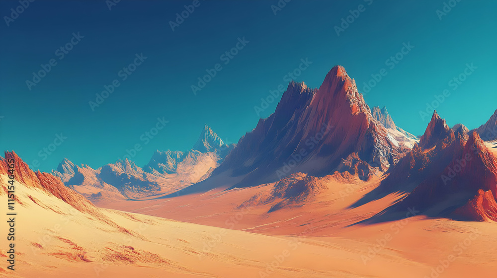 Naklejka premium Majestic Desert Mountain Range: An Alien Landscape