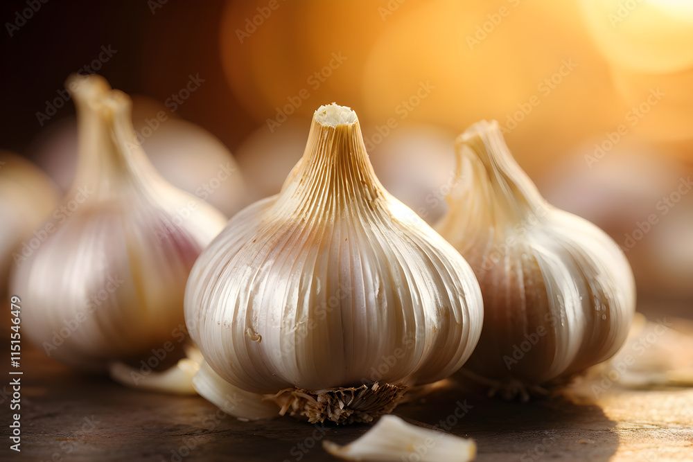 Obraz premium A close-up shot of a garlic clove highlighting its fine texture and details, set against a softly blurred light background