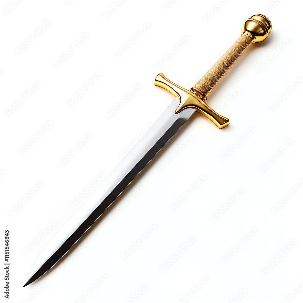 Detailed golden sword with a sleek blade and a beautifully designed handle, isolated on white background. Detailed golden sword with a sleek blade and a beautifully designed handle, isolated on white background.