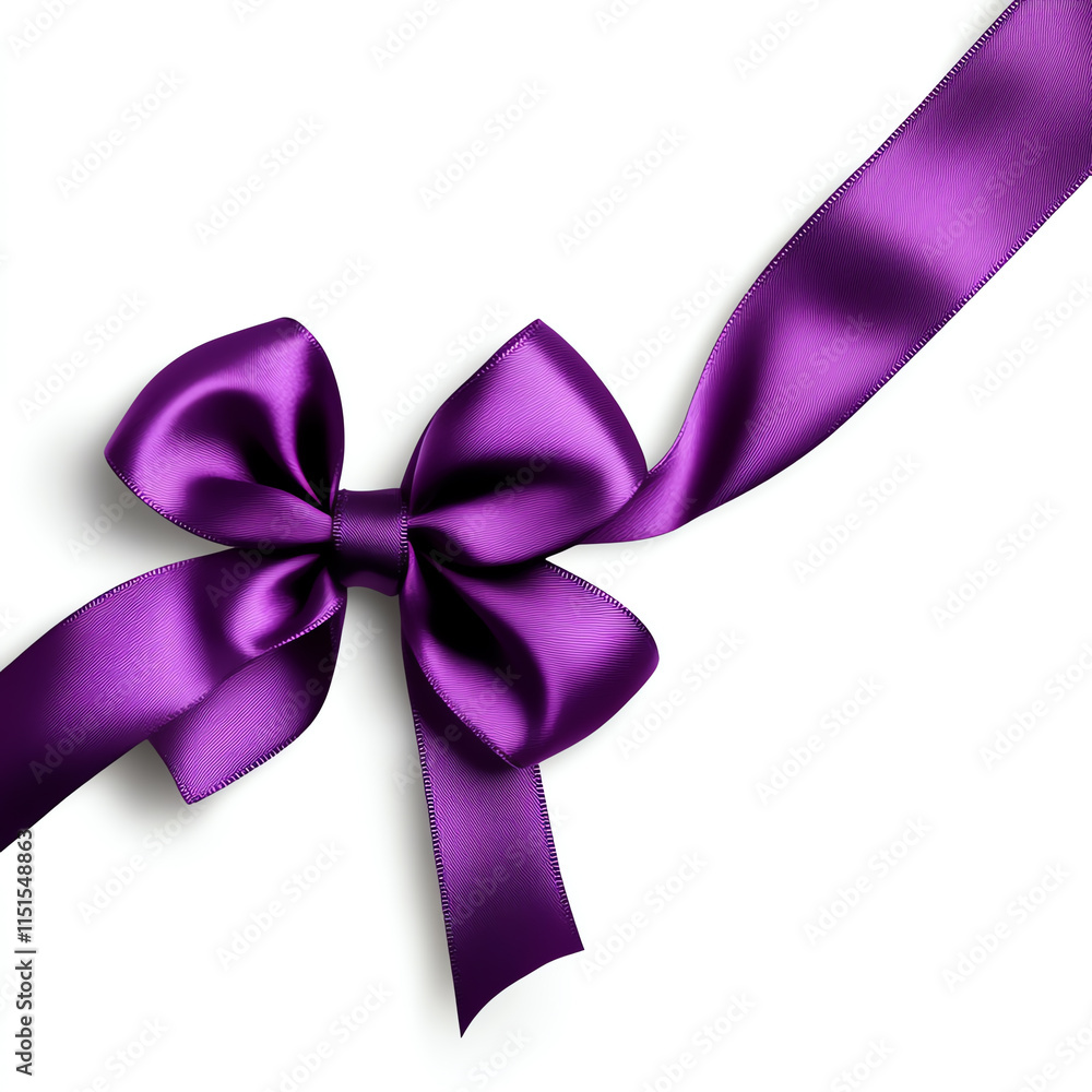 Elegant purple satin bow with flowing ribbon on a white isolated background, perfect for gift wrapping and decorative purposes. Elegant purple satin bow with flowing ribbon on a white isolated background, perfect for gift wrapping and decorative purposes.