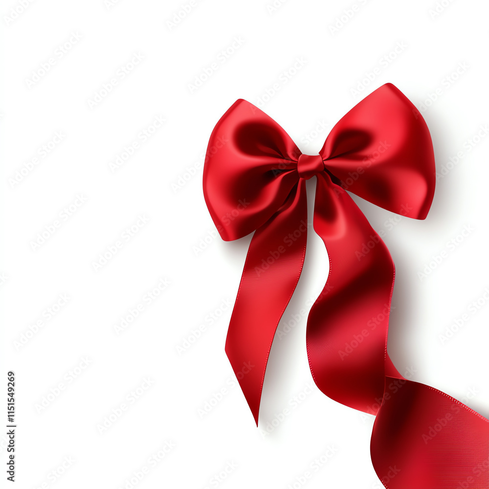 Elegant red satin bow with flowing ribbon, perfect for gifts and decorations, isolated on white background. Elegant red satin bow with flowing ribbon, perfect for gifts and decorations, isolated on white background.