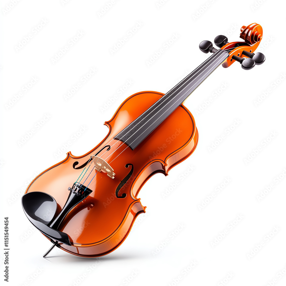 Fototapeta premium Elegant violin with a shiny finish on a white isolated background.