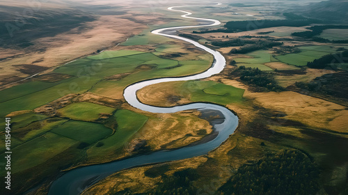 Wallpaper Mural Aerial View of Meandering River and Lush Green Farmland Torontodigital.ca