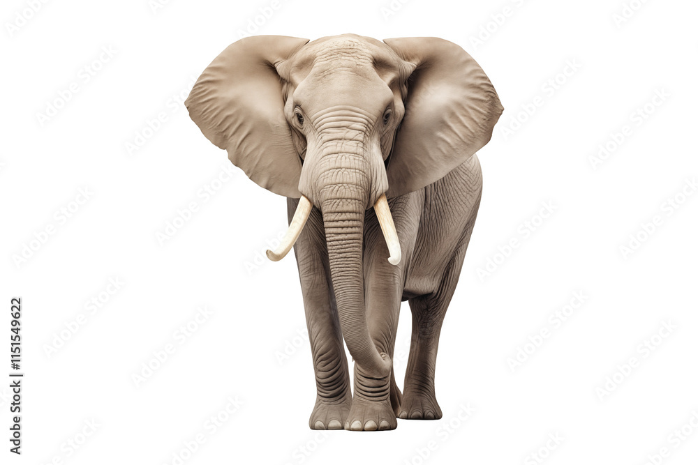 Fototapeta premium Majestic Elephant on Transparent Background – Wild Animal Portrait, African and Asian Elephant, Iconic Mammal of Nature and Wildlife, Symbol of Strength, Serenity, and Conservation. Png cut out.