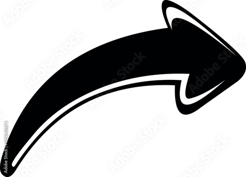 vector illustration black and white icon curve arrow shape, indicating right side