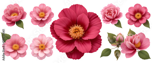 Wallpaper Mural Vibrant Pink Flowers Detailed Botanical Illustration Dark Background Torontodigital.ca