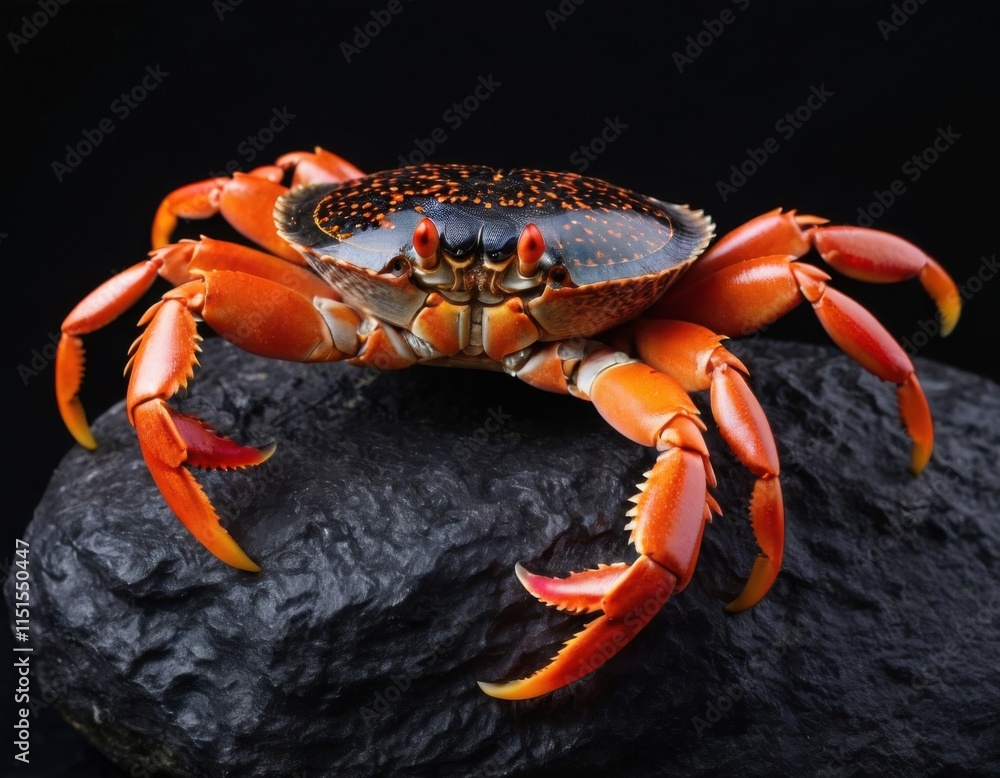 Vibrant Orange Crab Perched on a Rocky Outcrop Vibrant Orange Crab Perched on a Rocky Outcrop