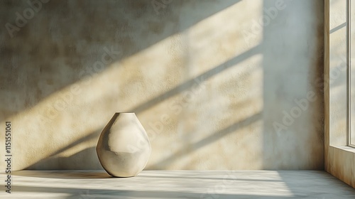 Minimalist Room Featuring a Beige Vase in Sunlight