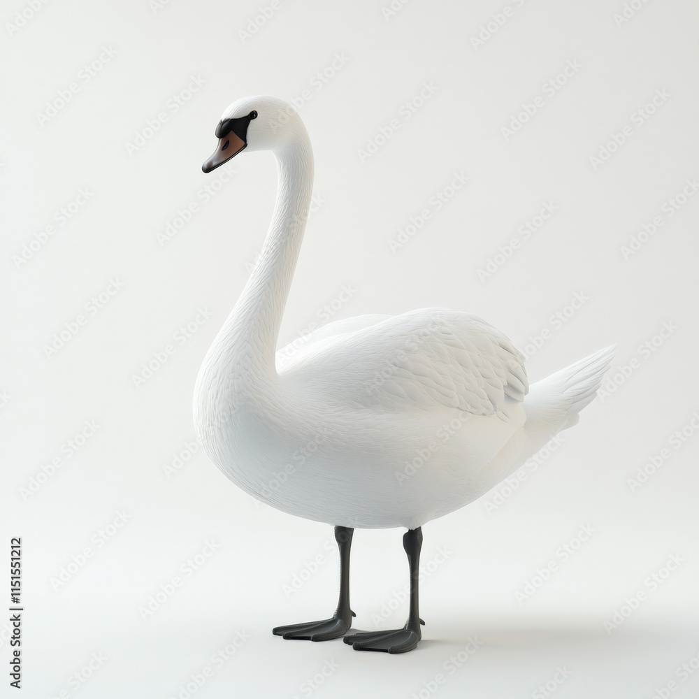 A white swan standing on a white background A white swan standing on a white background