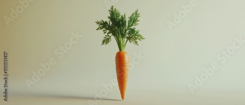 a single carrot with green top on a cream background