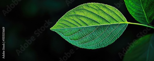 Foliage abstract background concept. A close-up of a vibrant green leaf showcasing intricate veins and a fresh, natural look.