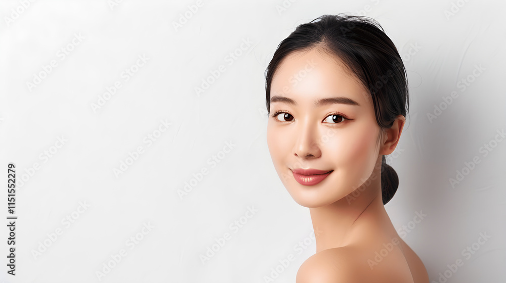 Serene Young Woman With Soft Skin and Natural Beauty Against White Background Serene Young Woman With Soft Skin and Natural Beauty Against White Background