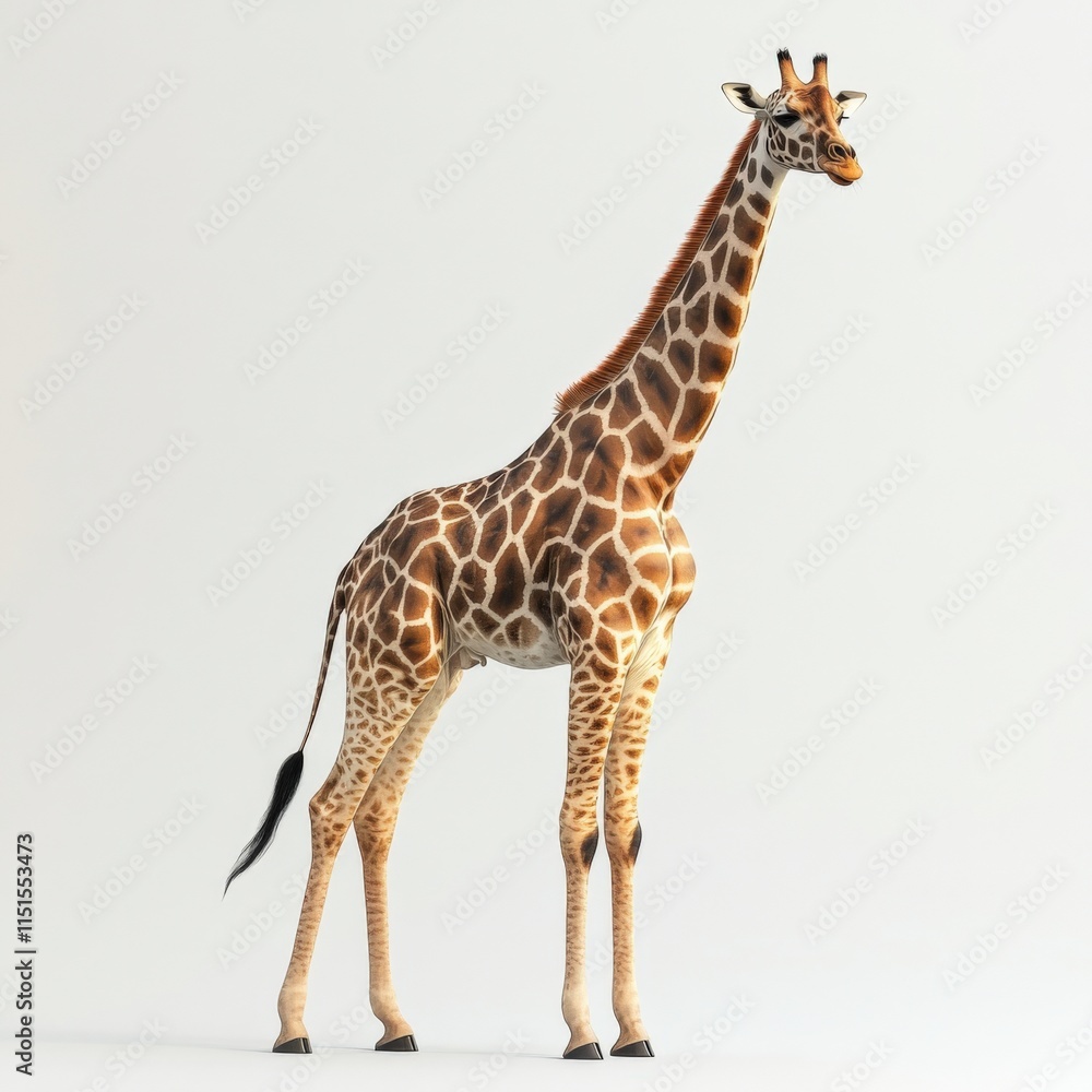 Fototapeta premium A giraffe standing on a plain white background