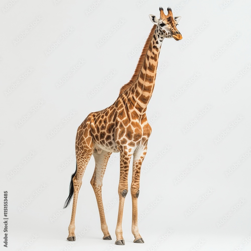 Obraz premium full body shot of a giraffe standing on a white background