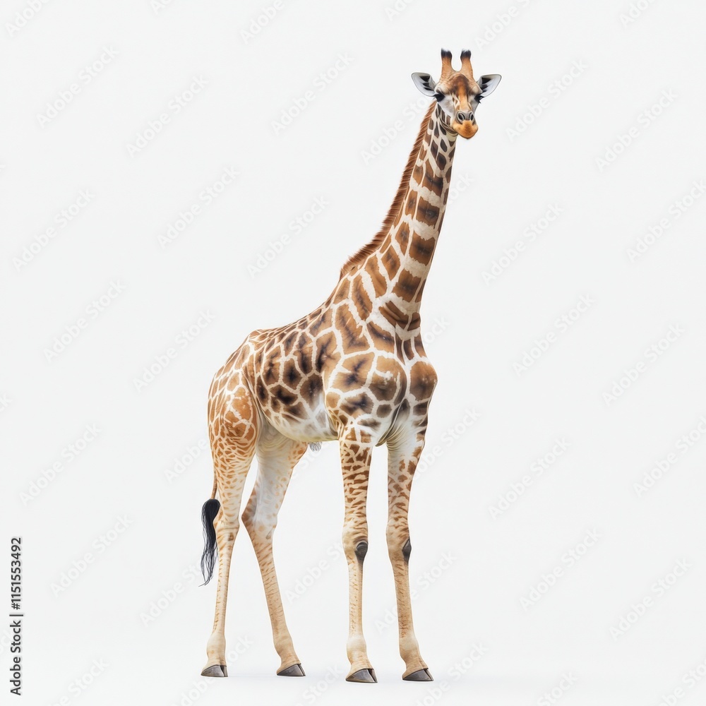 Naklejka premium a giraffe standing against a white background