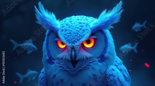 Glowing Blue Ethereal Owl Illustration photo