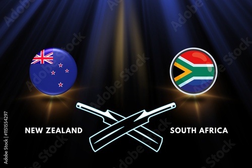 South Africa Vs New Zealand sports Cricket match  Flag Badge Design Template Vector Illustration.