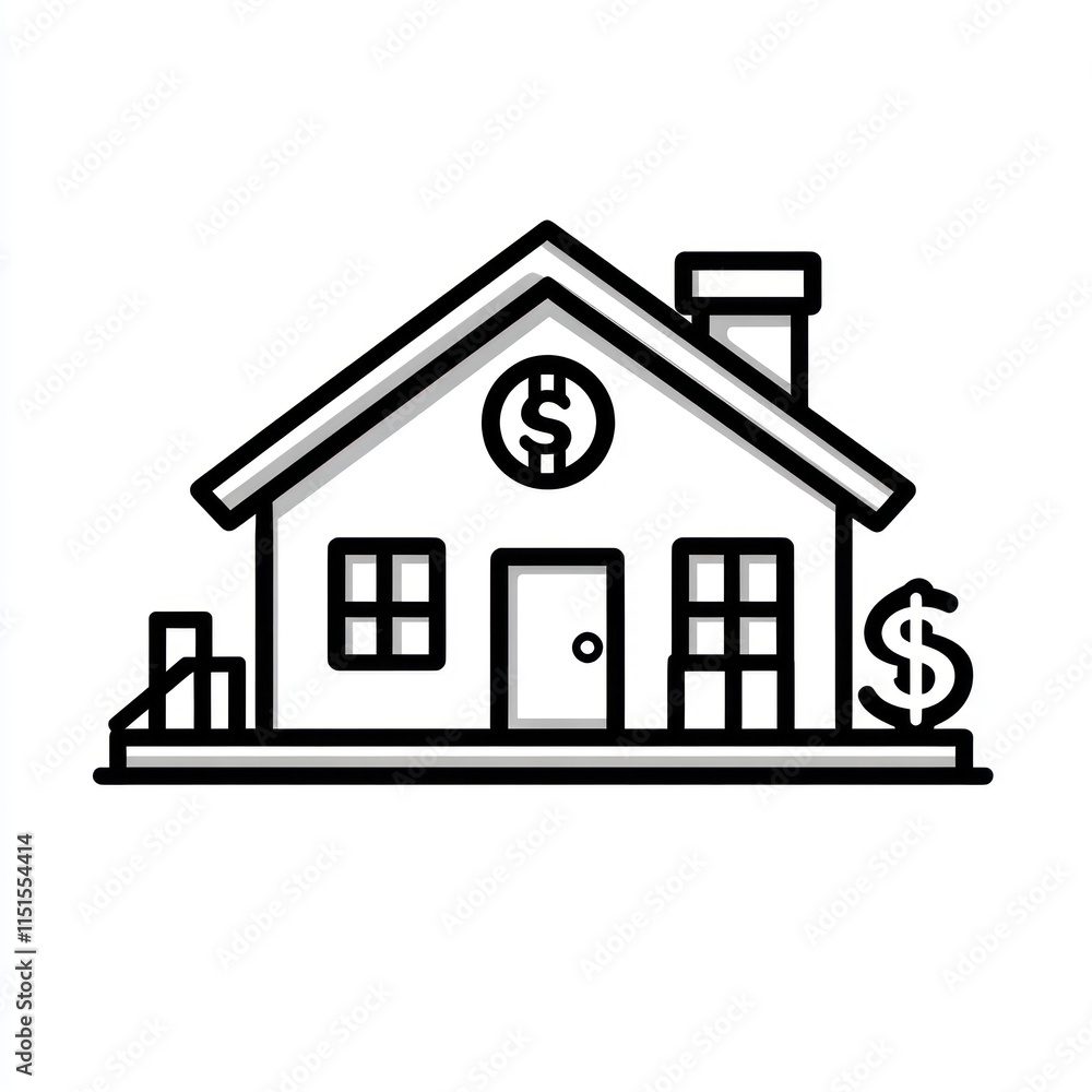 House icon with dollar signs, symbolizing homeownership and finance. House icon with dollar signs, symbolizing homeownership and finance.