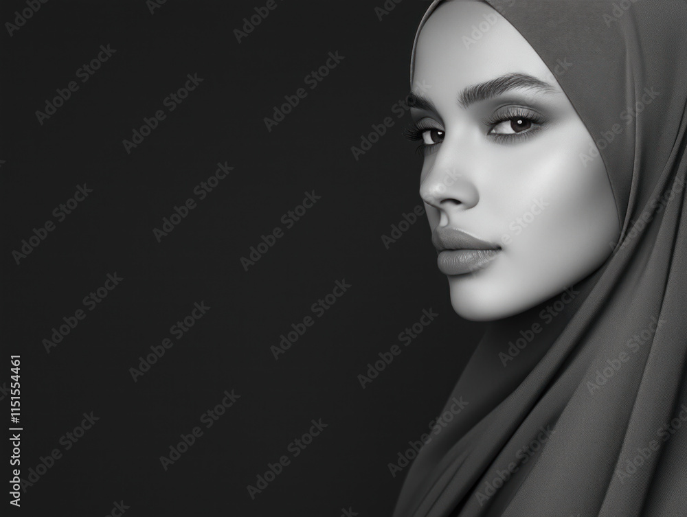 Fototapeta premium An Elegant Woman in a Grey Hijab: A Beautiful Fusion of Tradition and Modernity That Celebrates Cultural Identity and Personal Style