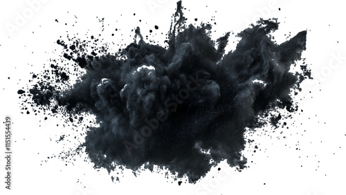 Black powder explosion on white background. Black chalk powder explosion on white background. 
