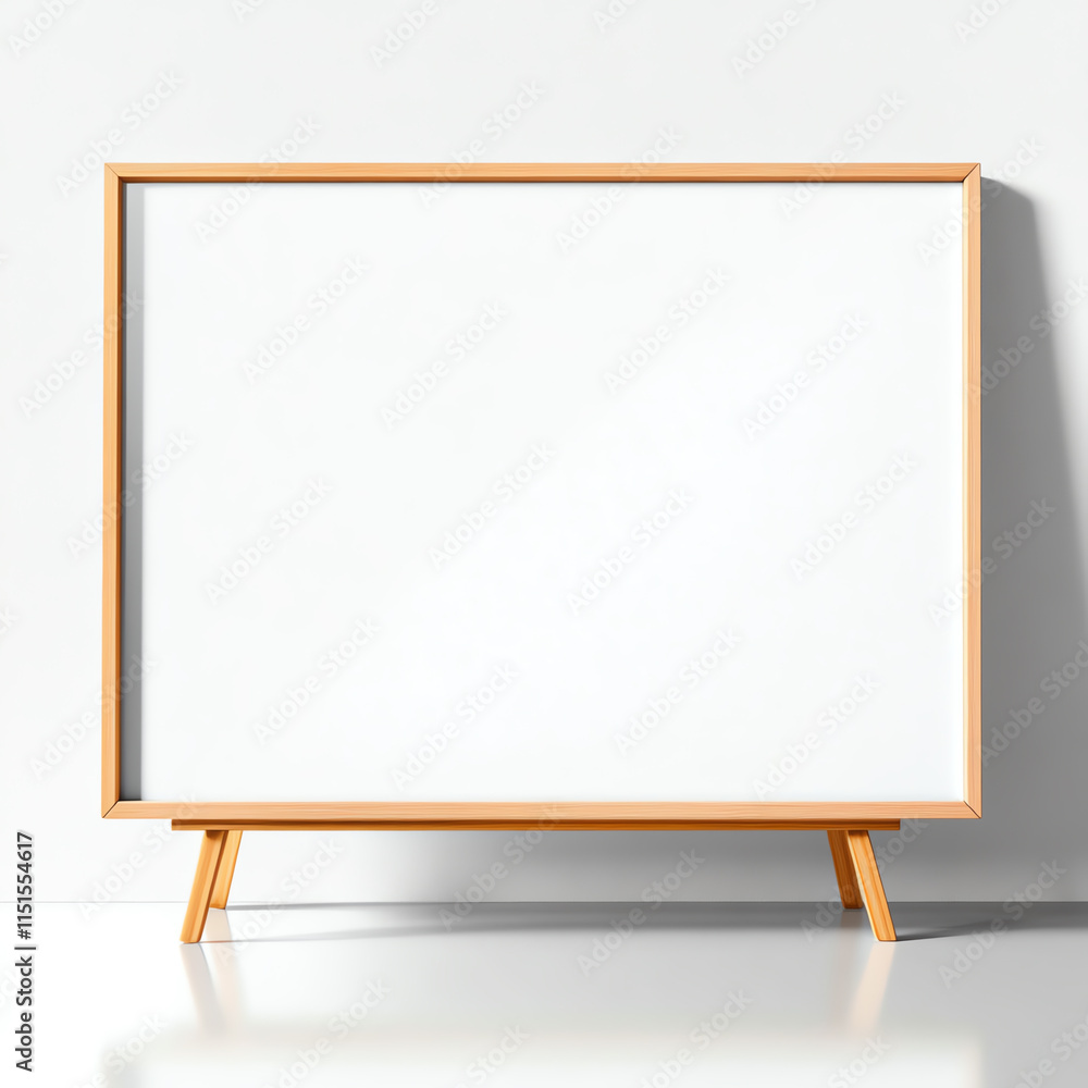 Minimalist wooden frame showcasing a blank canvas on a bright background. Minimalist wooden frame showcasing a blank canvas on a bright background.