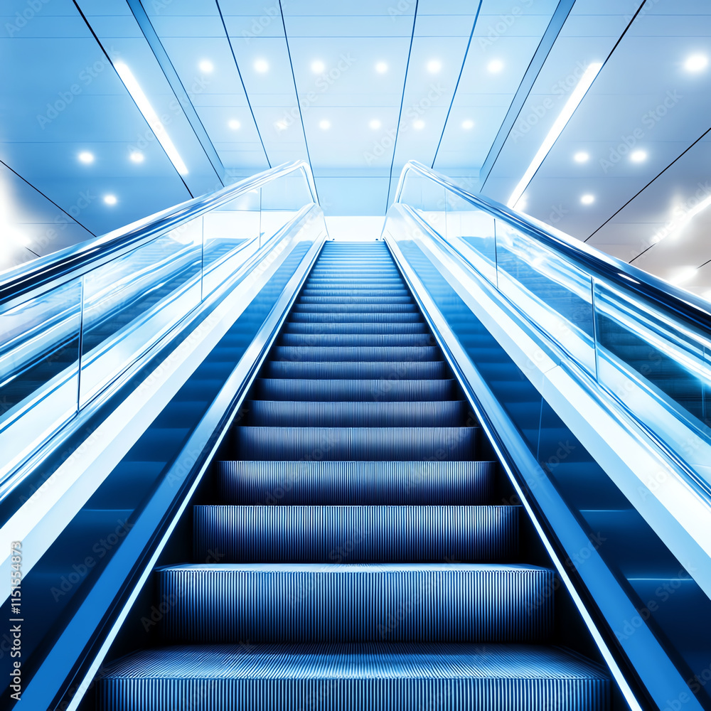 Modern escalator leading upwards in a bright, spacious environment with a sleek design and contemporary lighting. Modern escalator leading upwards in a bright, spacious environment with a sleek design and contemporary lighting.