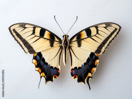 A Vibrant Butterfly Captivates with Its Intricate Patterns and Vivid Colors Against a Pristine White Background, Showcasing the Splendor of Nature's Beauty. photo