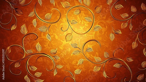 Golden Vines and Leaves on an Orange Background photo