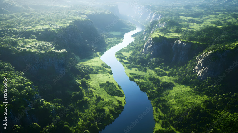 Majestic River Canyon: An Aerial View of Serene Nature Majestic River Canyon: An Aerial View of Serene Nature