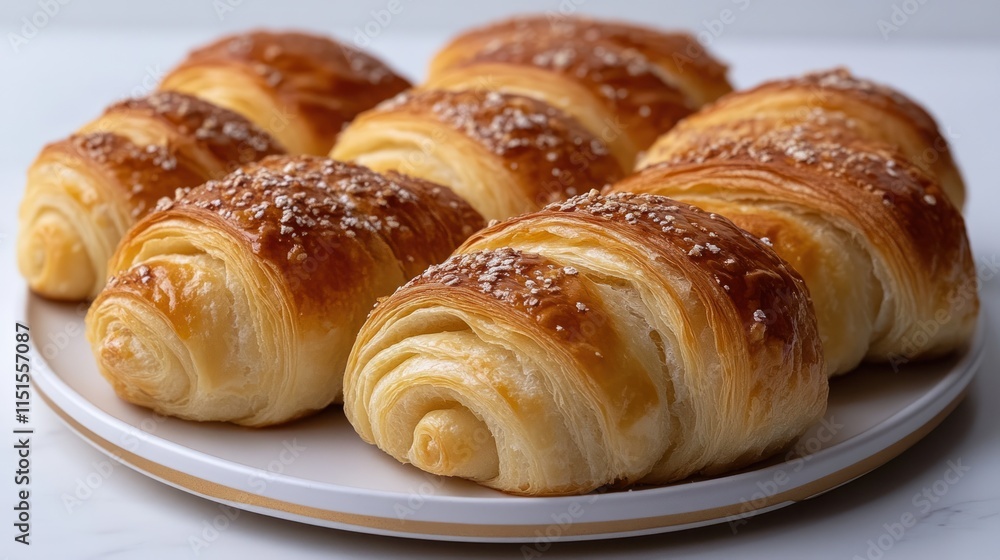 Freshly baked croissants on a white plate. Freshly baked croissants on a white plate.
