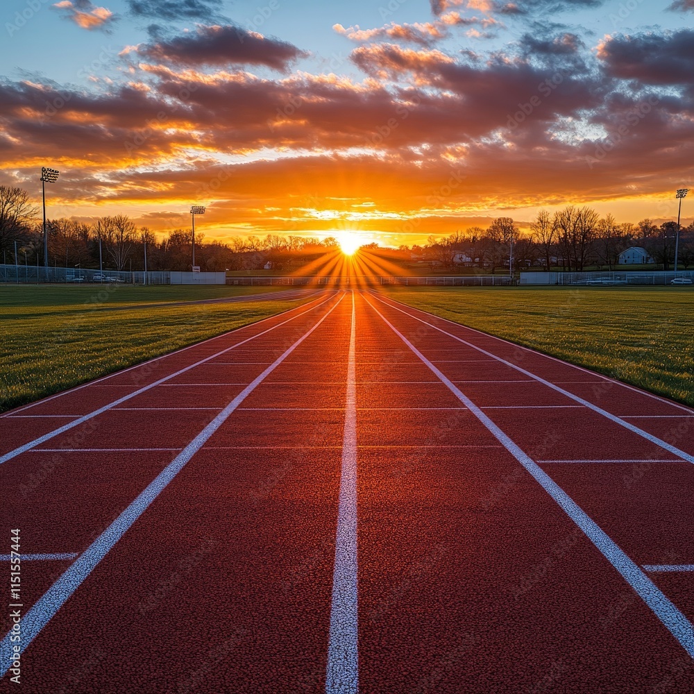 Athletic Track at Sunset with Golden Glow Athletic Track at Sunset with Golden Glow