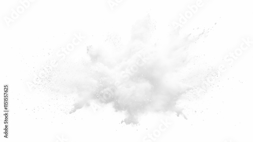 White powder explosion white background. Abstract powder splatted on white background, freeze motion of white powder exploding or throwing white powder.	