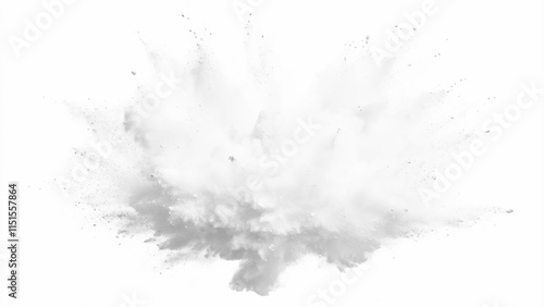 White powder explosion white background. Abstract powder splatted on white background, freeze motion of white powder exploding or throwing white powder.	