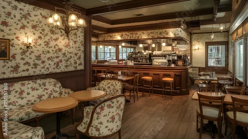 Fototapeta Vintage Floral Cafe Interior Design: Cozy Atmosphere and Retro Charm